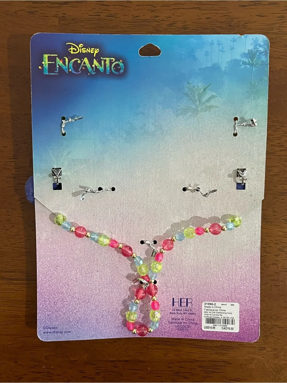 Disney Encanto Mirabel Lime Green Glasses with Multicolor Beaded Necklace Set